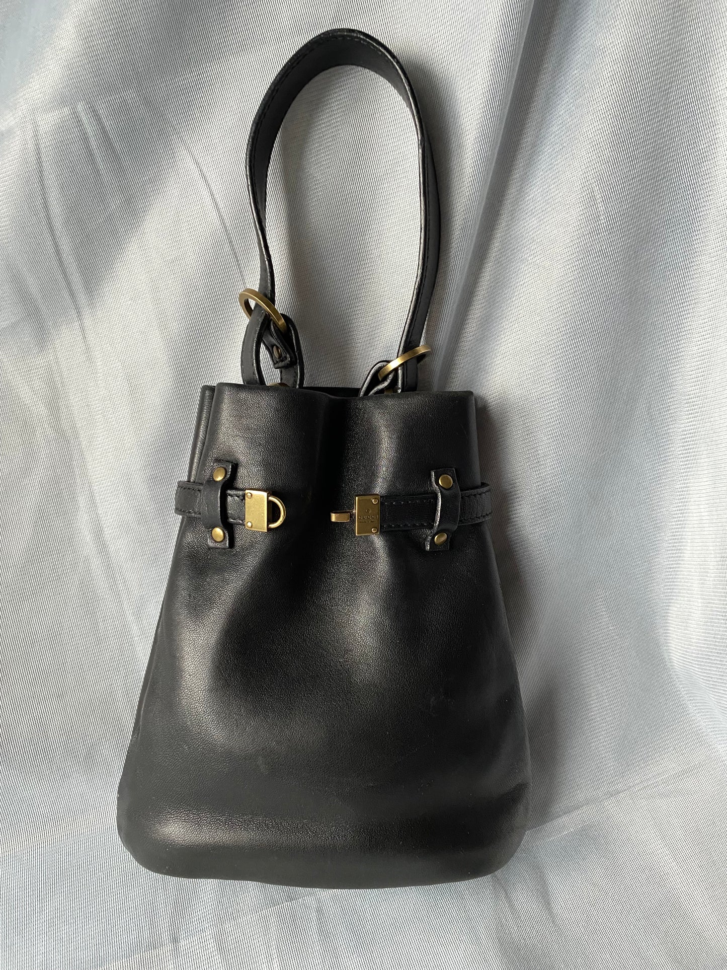 Gucci Black Leather Mini Bucket Handbag Vintage 1990s Soft Leather