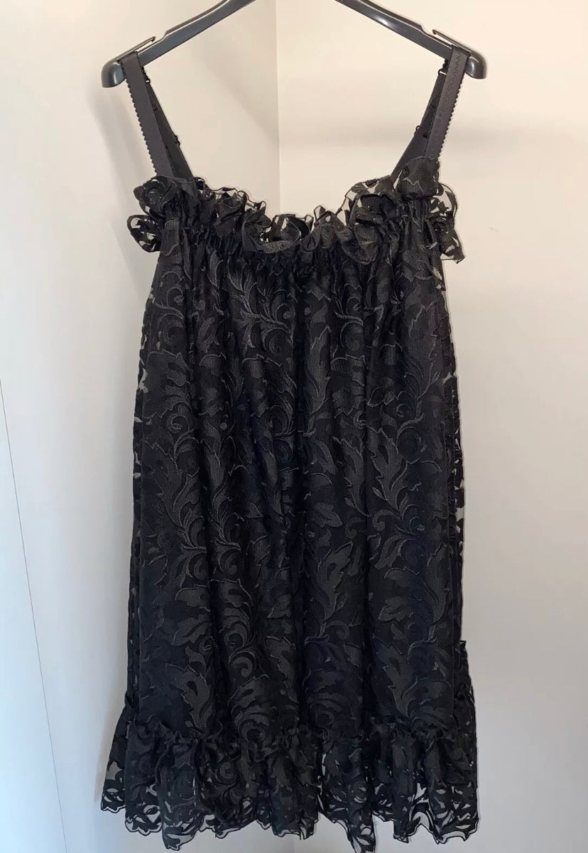 Dolce&Gabbana Black Bustier Dress Short Tulle Sheer Floral Embroidered 36IT New