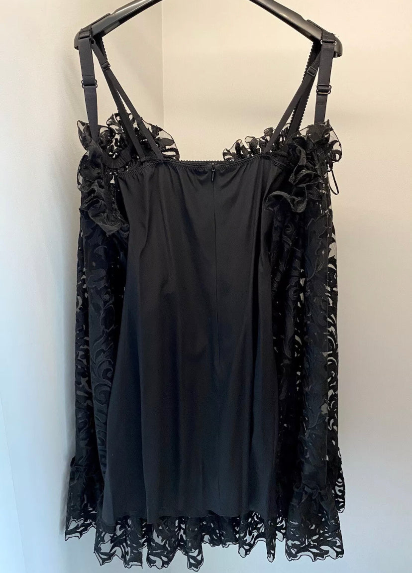 Dolce&Gabbana Black Bustier Dress Short Tulle Sheer Floral Embroidered 36IT New