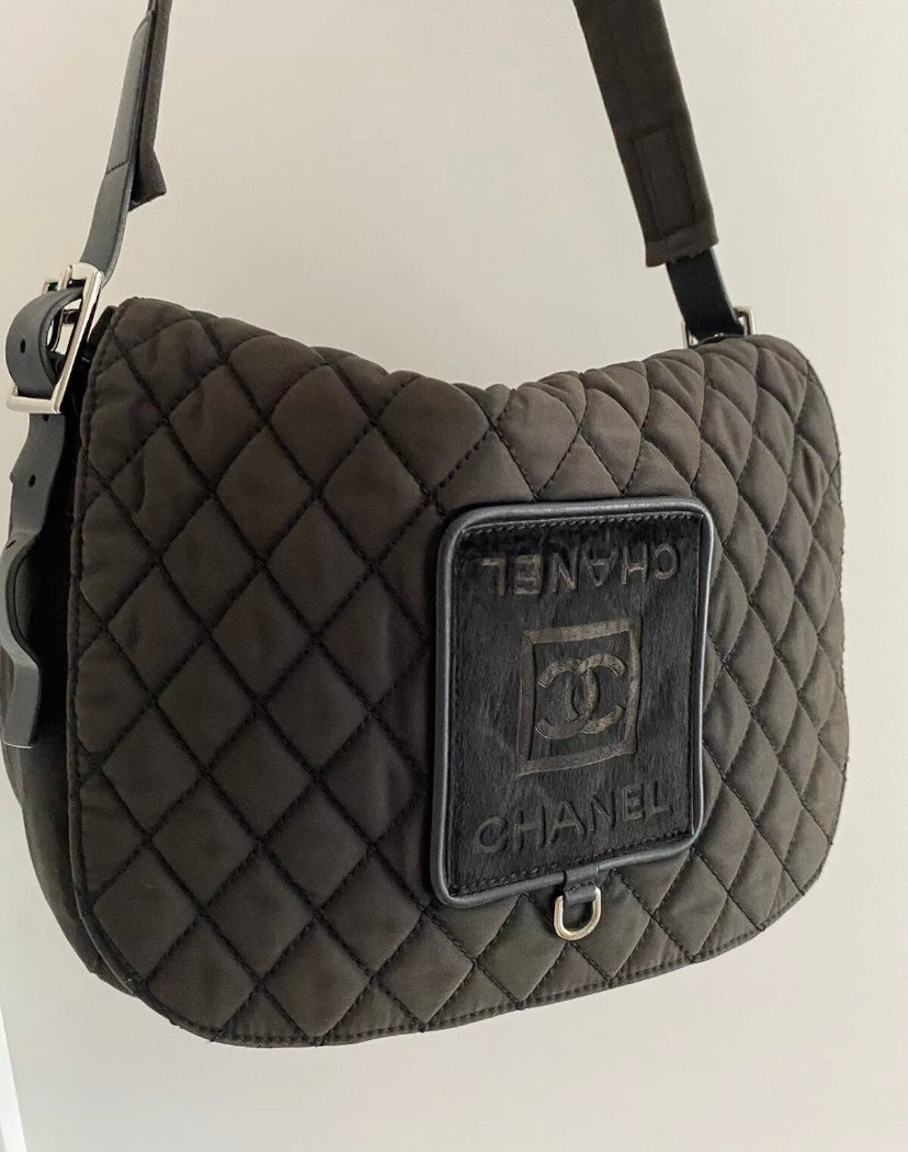 Chanel Crossbody Sport Bag Matelasse Messenger Pony Hair Canvas CC Shoulder Bag