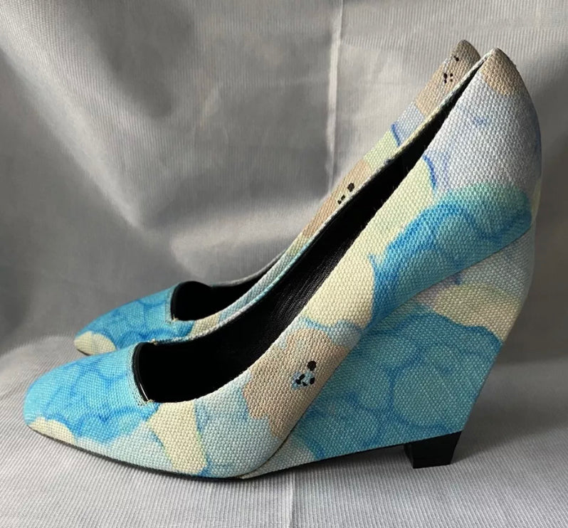 Louis Vuitton Printed Canvas Floral High Wedge Heels Pump Blue Size 4uk/ 37eu