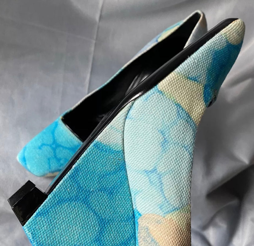 Louis Vuitton Printed Canvas Floral High Wedge Heels Pump Blue Size 4uk/ 37eu