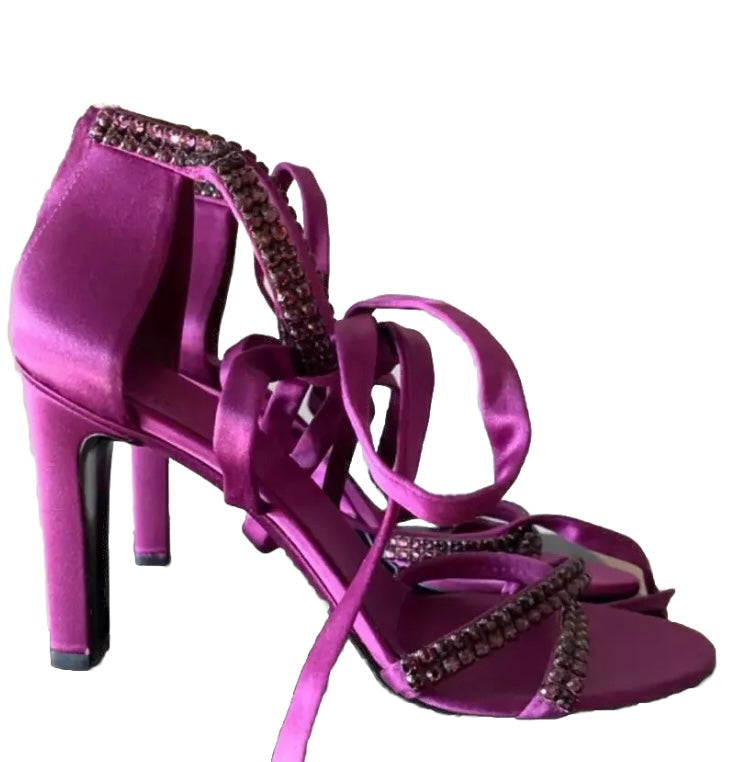 Gucci Sandals Purple Pink 2004 Tom Ford Era Crystal Ankle Wrap Lace Up Heels 4uk