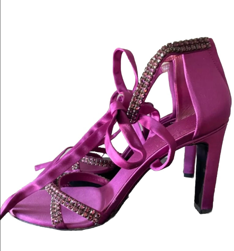 Gucci Sandals Purple Pink 2004 Tom Ford Era Crystal Ankle Wrap Lace Up Heels 4uk