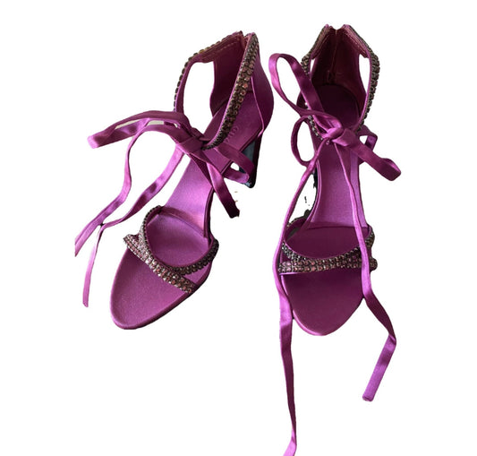 Gucci Sandals Purple Pink 2004 Tom Ford Era Crystal Ankle Wrap Lace Up Heels 4uk