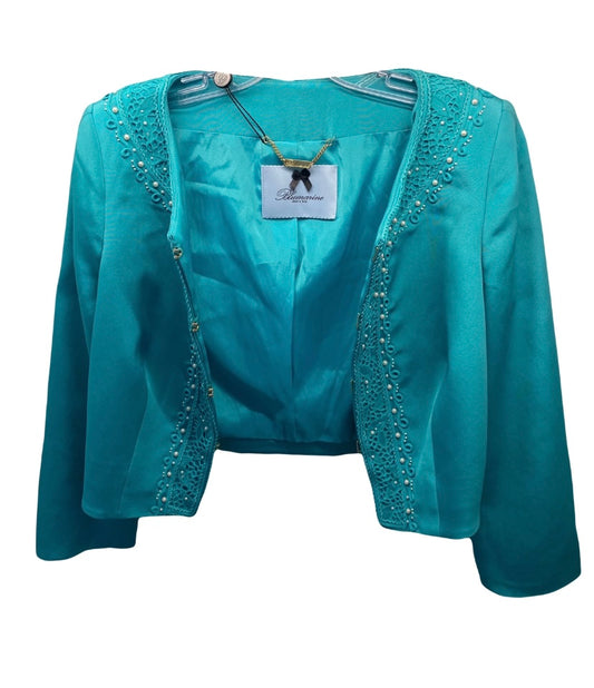 Blumarine Embroidered Silk Blazer Turquoise Swarovski Elements Crafted 42IT New