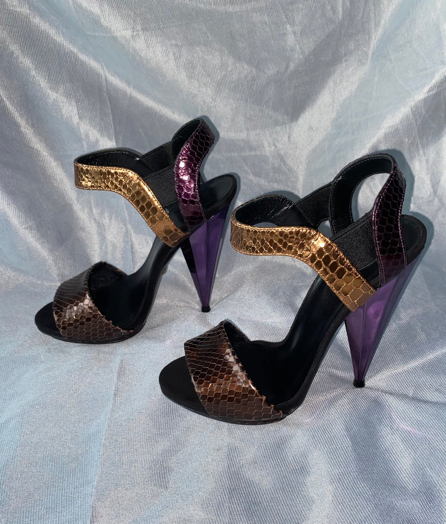 Gucci Metallic Sandals Python Lizard Gold Purple  36eu/3uk Multicoloured Liberty Brand new!