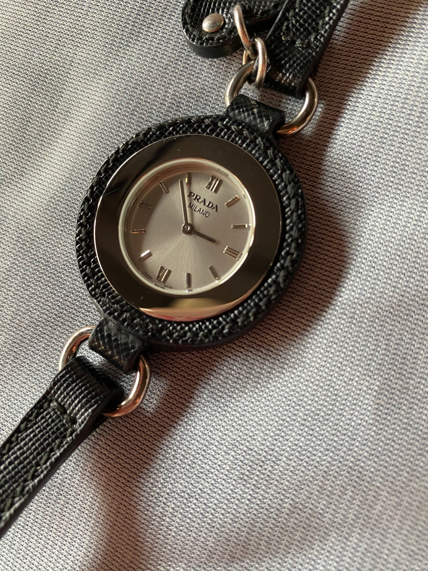 Prada Charm Watch Black Saffiano Leather Strap Quartz Valentin's Day Edition